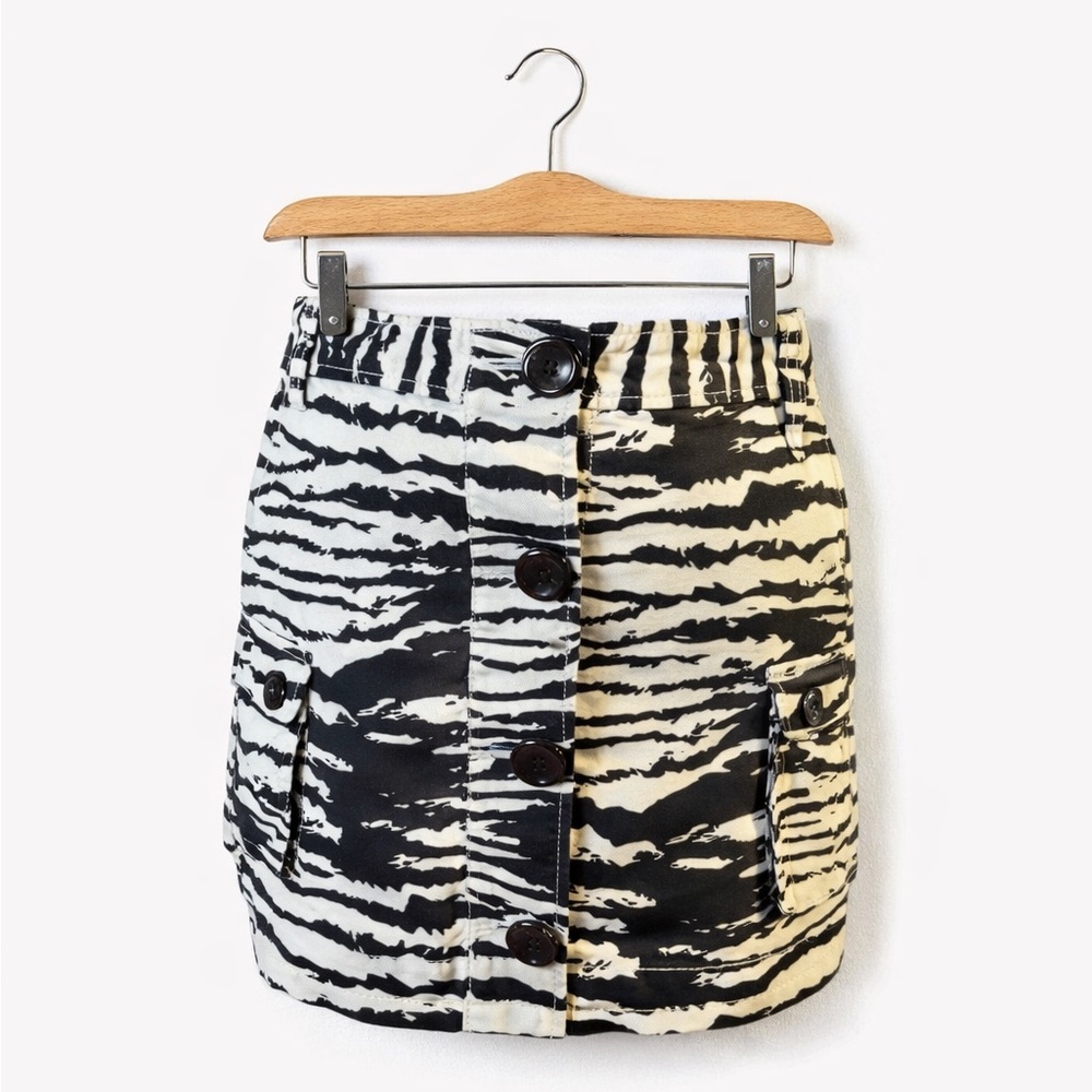 Armani Exchange Zebra Print Mini Skirt Size 6 Button Front Cargo Pocket Y2K